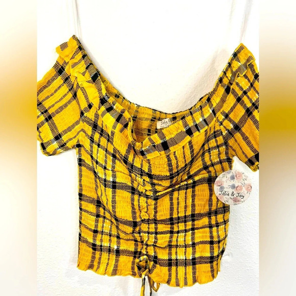 🆕 Jolie & Joy Yellow Plaid Off the Shoulder Path - Picture 4 of 9